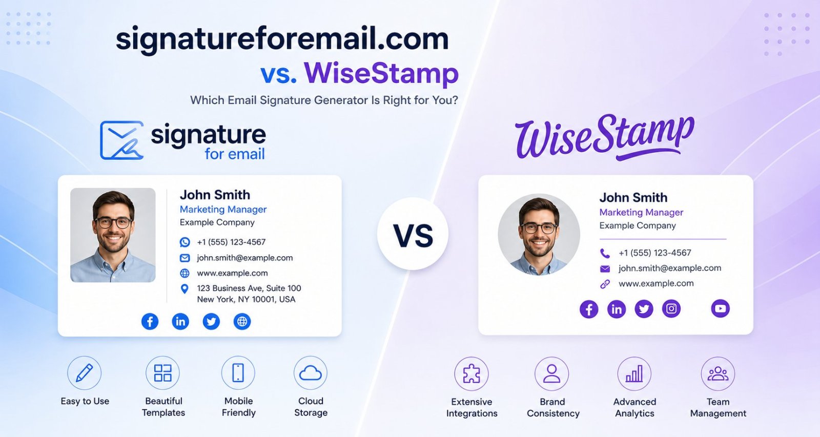 Comparatif de générateurs de signatures d'e-mail : SignatureForEmail.com vs WiseStamp